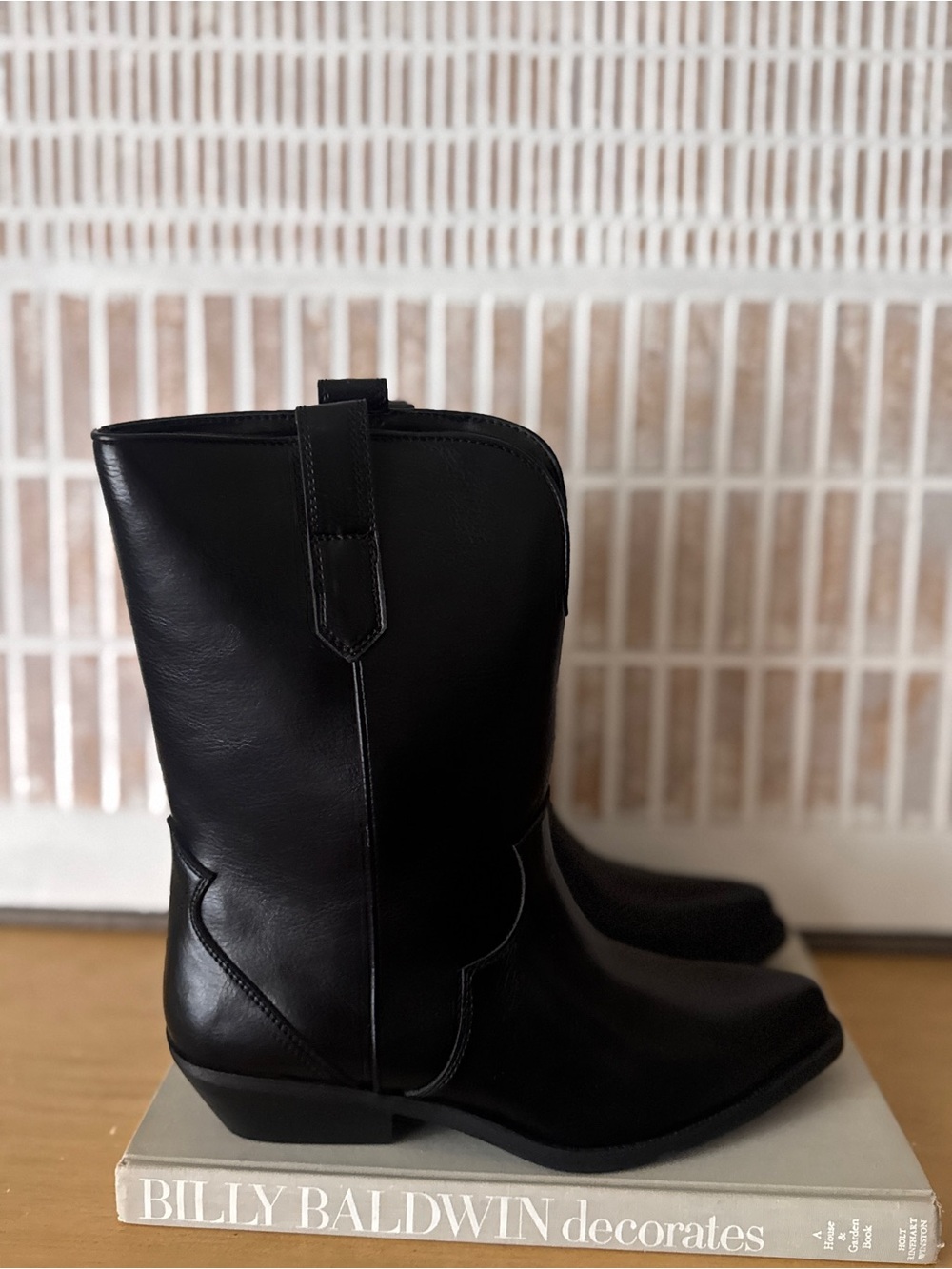 NIB Call It Spring Classic Black Vegan Leather Western Boots - Size 8
